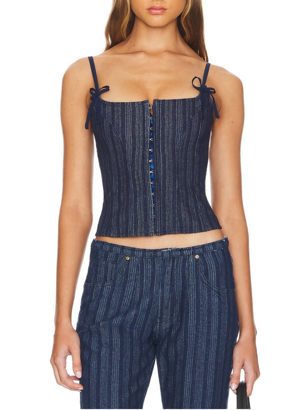 Lioness Pinstriped Navy Denim Corset